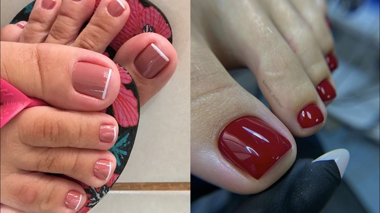 Ravishing collection of shiny toe solid nail arts// Trendy pedicure nails color for ladies of 2024