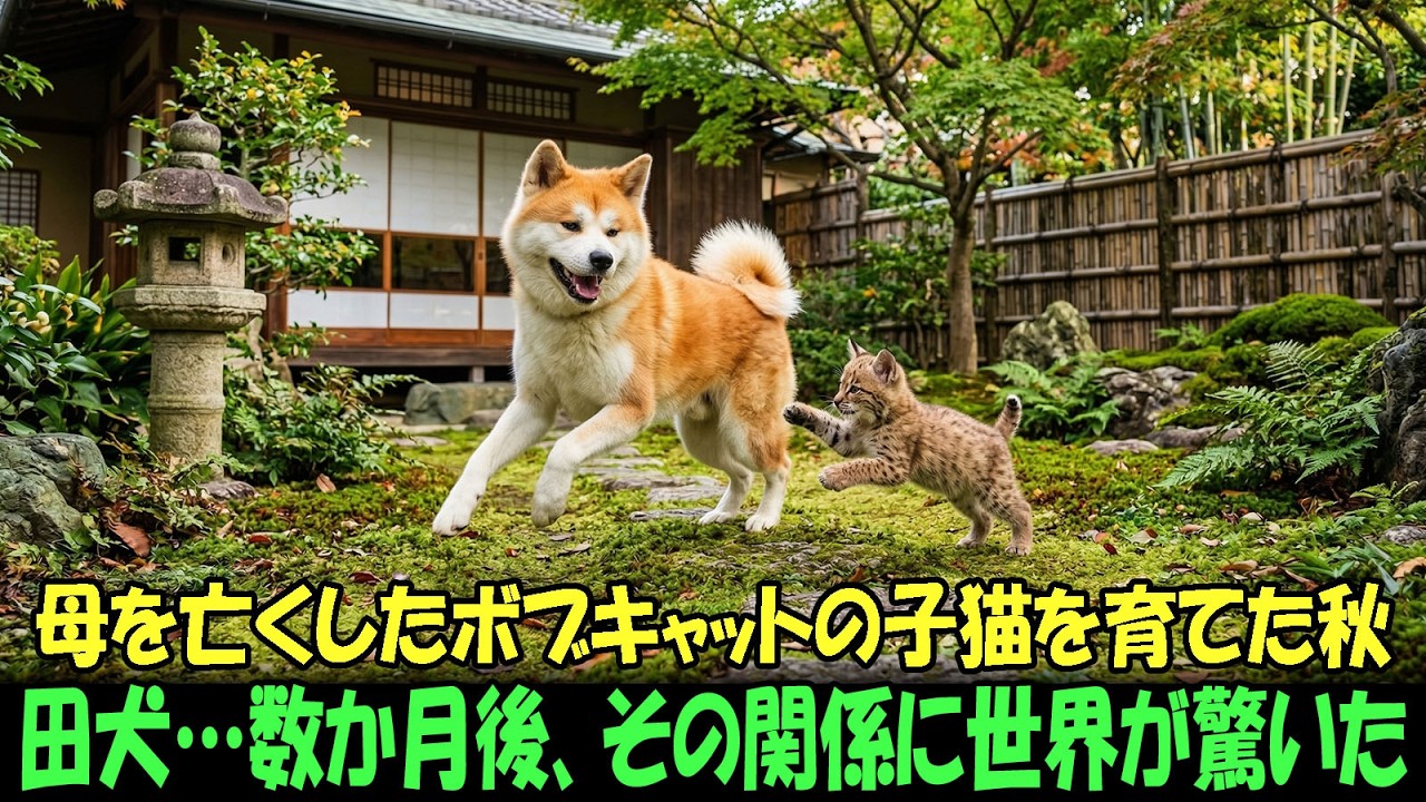 【奇跡の実話】生まれたばかりで母親を失ったボブキャットの子猫を、秋田犬が育てた…数か月後、信じられない出来事が起こった！
