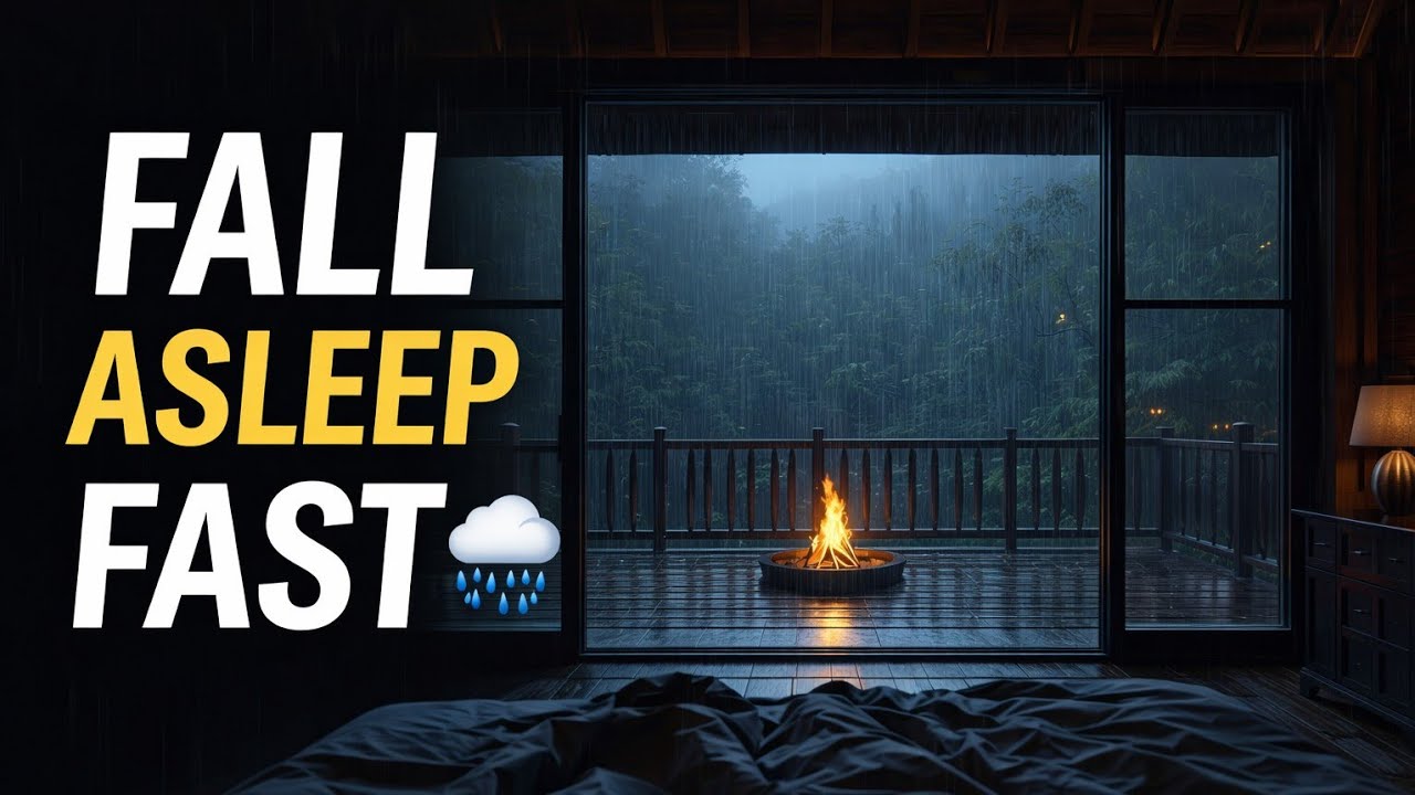 Fall Asleep Fast 🌧️ Cozy Rainy Bedroom with Fireplace | Deep Sleep Music & Stress Relief
