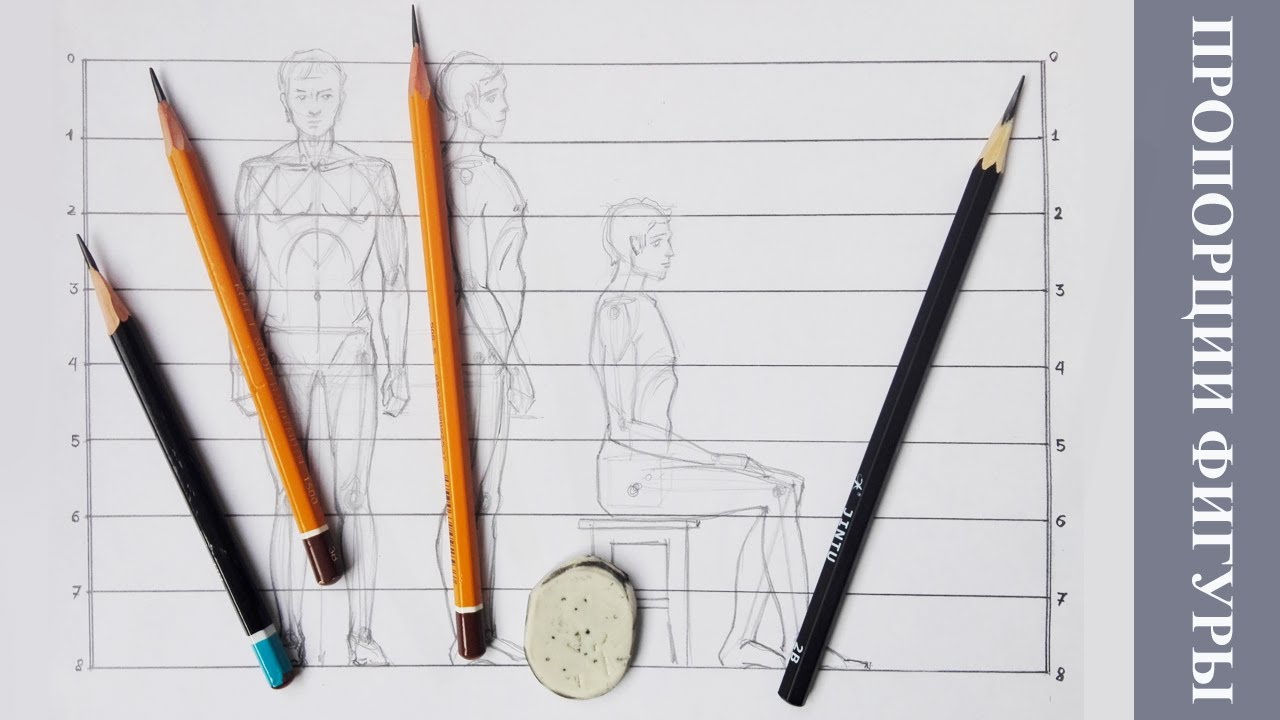 Уроки рисования. Урок № 1. Пропорции человека. Как рисовать фигуру человека. Зарисовка фигуры.