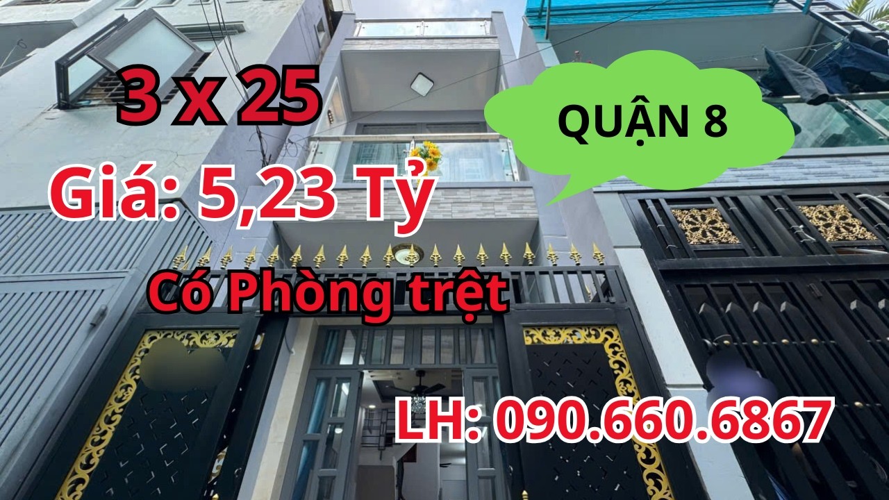 Bán nhà Bùi Minh Trực Quận 8, 4 phòng ngủ, 5,23 tỷ ,sổ hồng