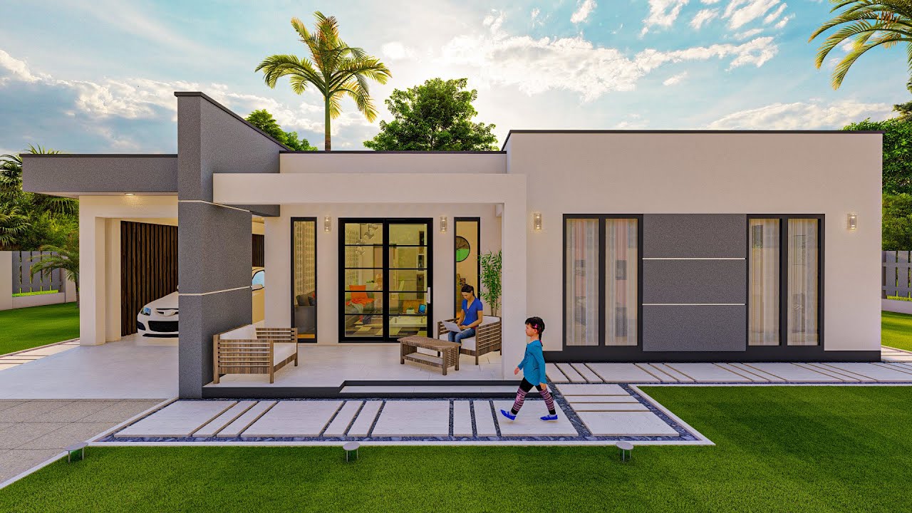 Modern simple 3 bedroom spacious living room 1-bathroom house design