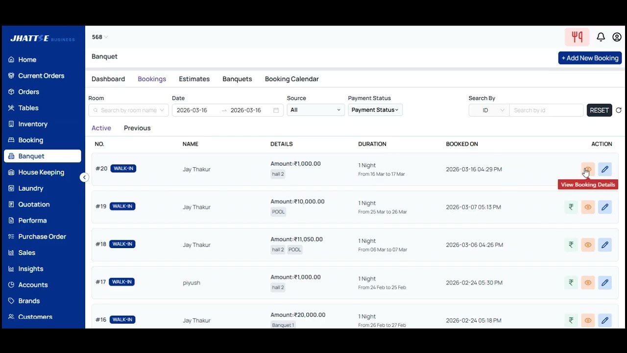 Banquet Management System Demo | Banquet Booking Software | Jhattse Business PMS