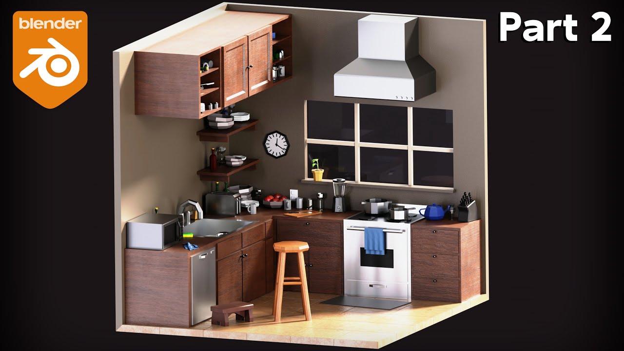 Low Poly Isometric Kitchen - Part 2 (Blender Tutorial)