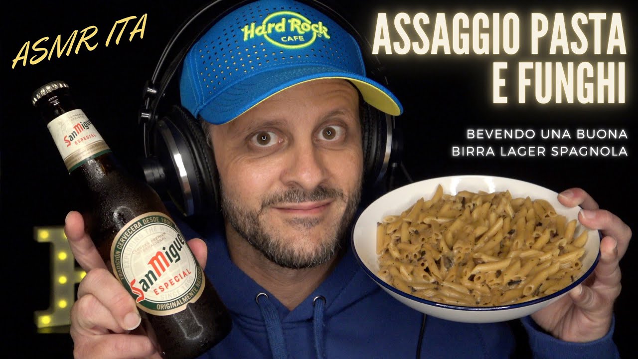ASMR ITA | Ceno con Pennette ai Funghi e Birra San Miguel | Mukbang No Talking 🍝😴🍺