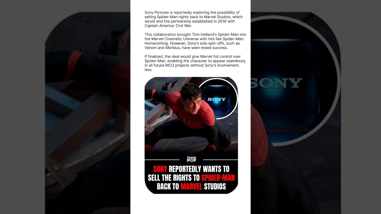 Sony Reportedly Considering Selling Spider-Man Rights Back to Marvel Studios#shortsfeed #shorts