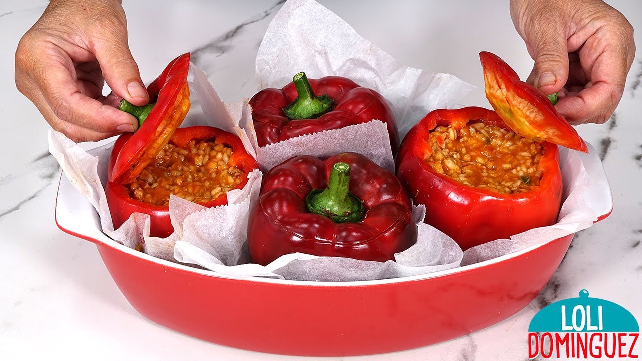 PIMIENTOS RELLENOS DE ARROZ CON POLLO.  Una receta fácil y saludable que vais a disfrutar mucho🤩