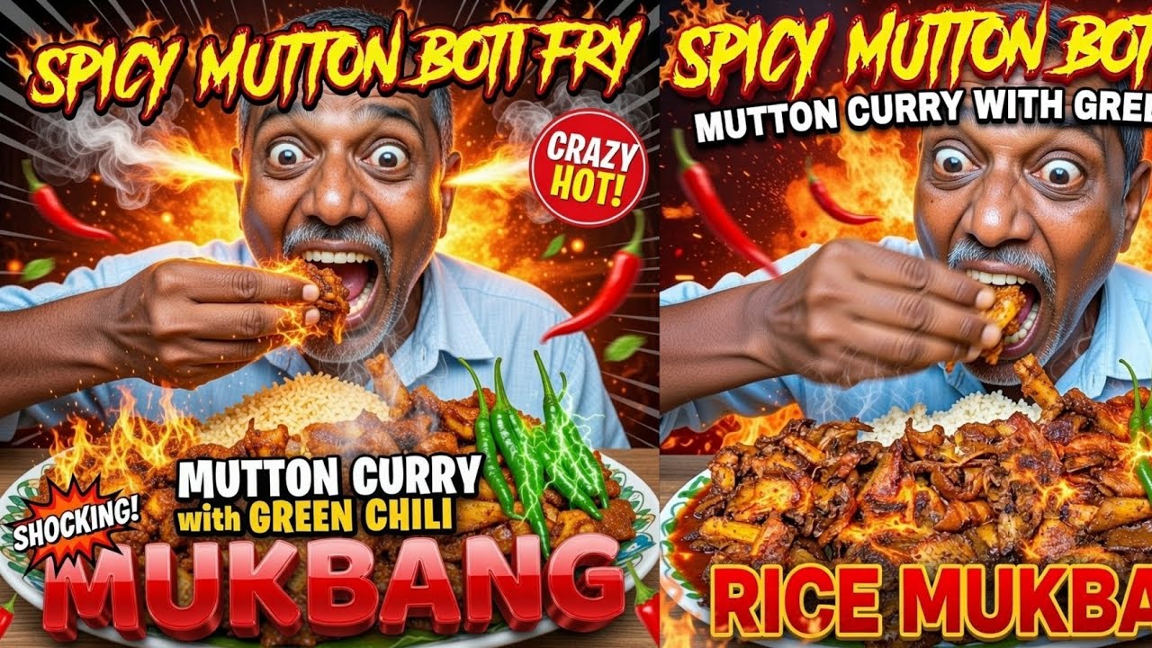 Spicy Mutton Boti Fry, Mutton Curry with Green Chili d Rice Mukbang, eaten challange mukbang 😋😍