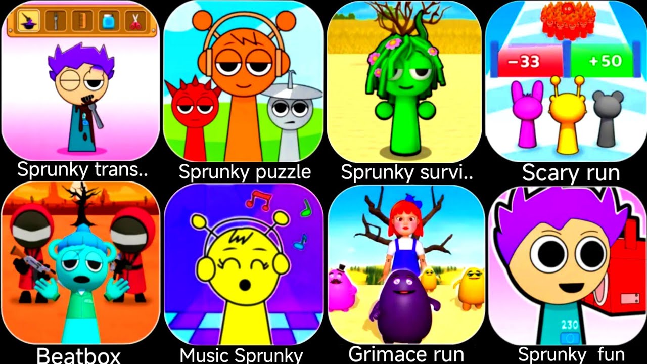 Sprunky transformer,Sprunky puzzle,Sprunky Survival,Scary run,Beatbox survival,Music sprunky.