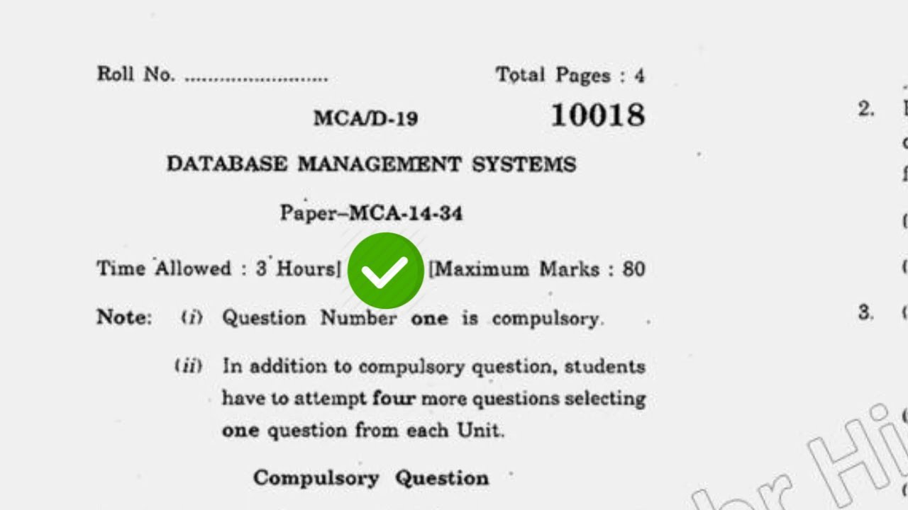 2019 KUK MCom 3rd Sem DBMS Question Paper