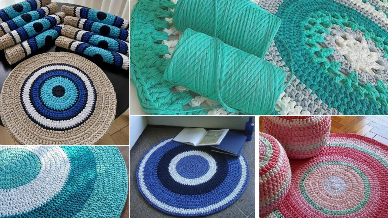 Striped area rug, Cotton floor rug, Crochet rug's and mats patterns ideas 