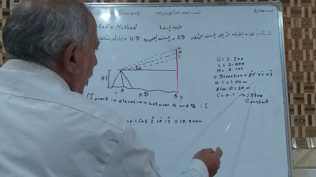 قياس المسافه بواسطة جهاز الثيودولايت. الطريقة الأولى طريقة الستديا
