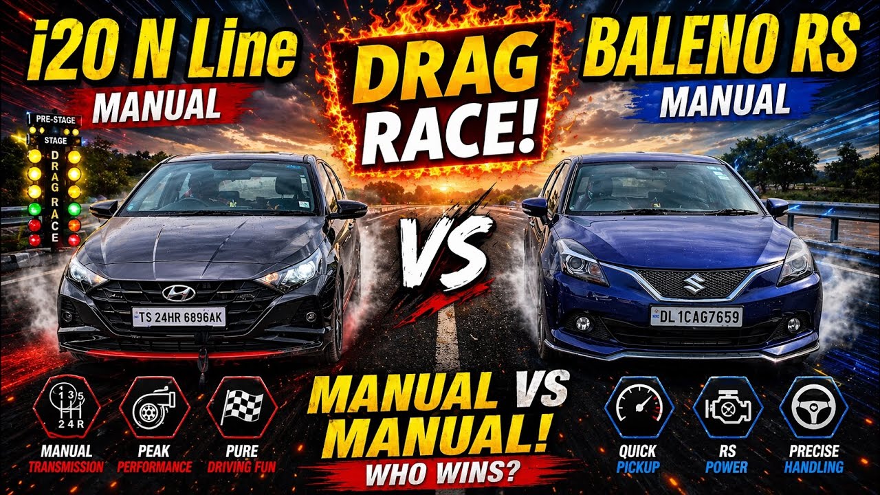 I20 N line Vs Baleno Rs Drag Race| 1.0 vs 1.0| korean vs Japanese | The underated hot hatch 🏁