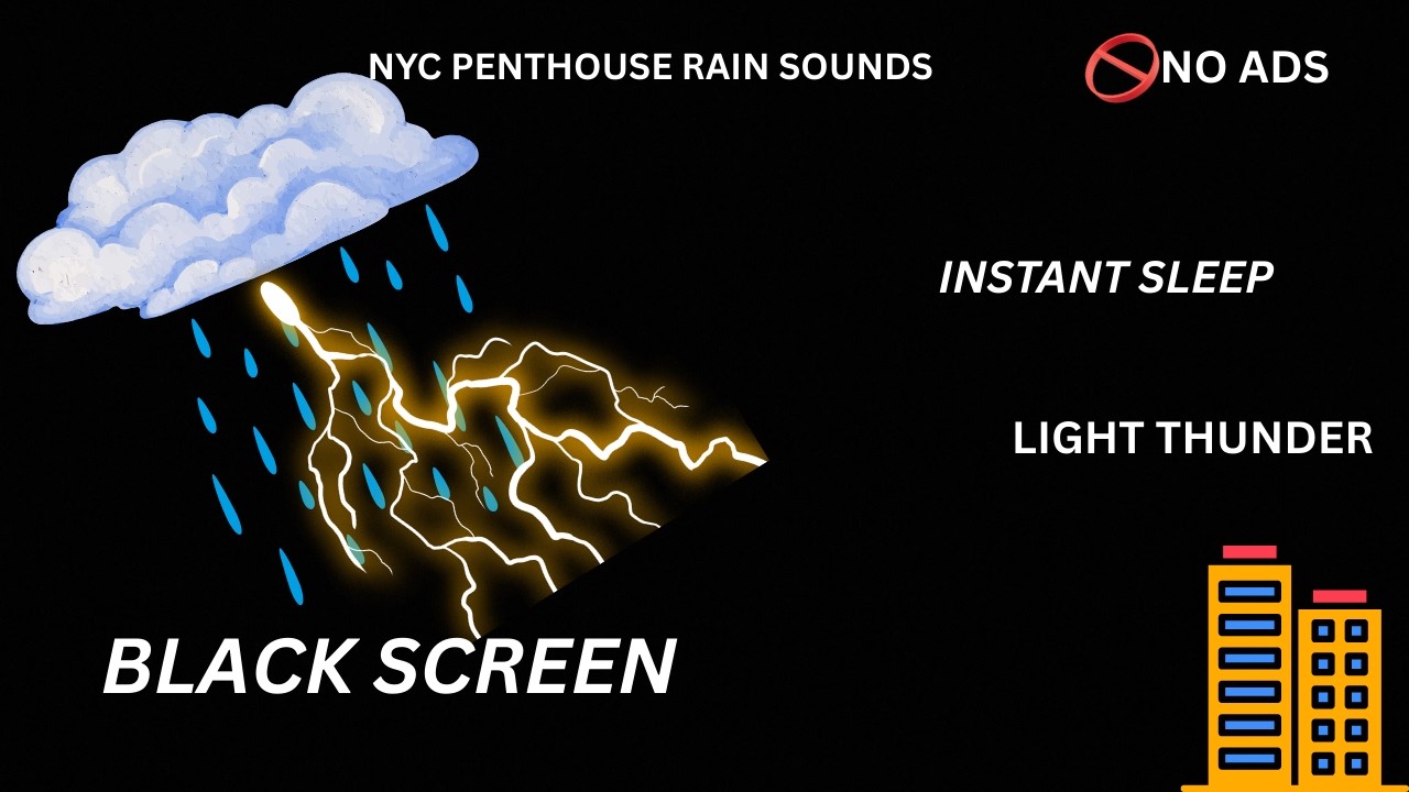 Rain & Muffled Thunder (Black Screen) ⛈️ NYC Penthouse Storm for Deep Sleep [NO ADS]