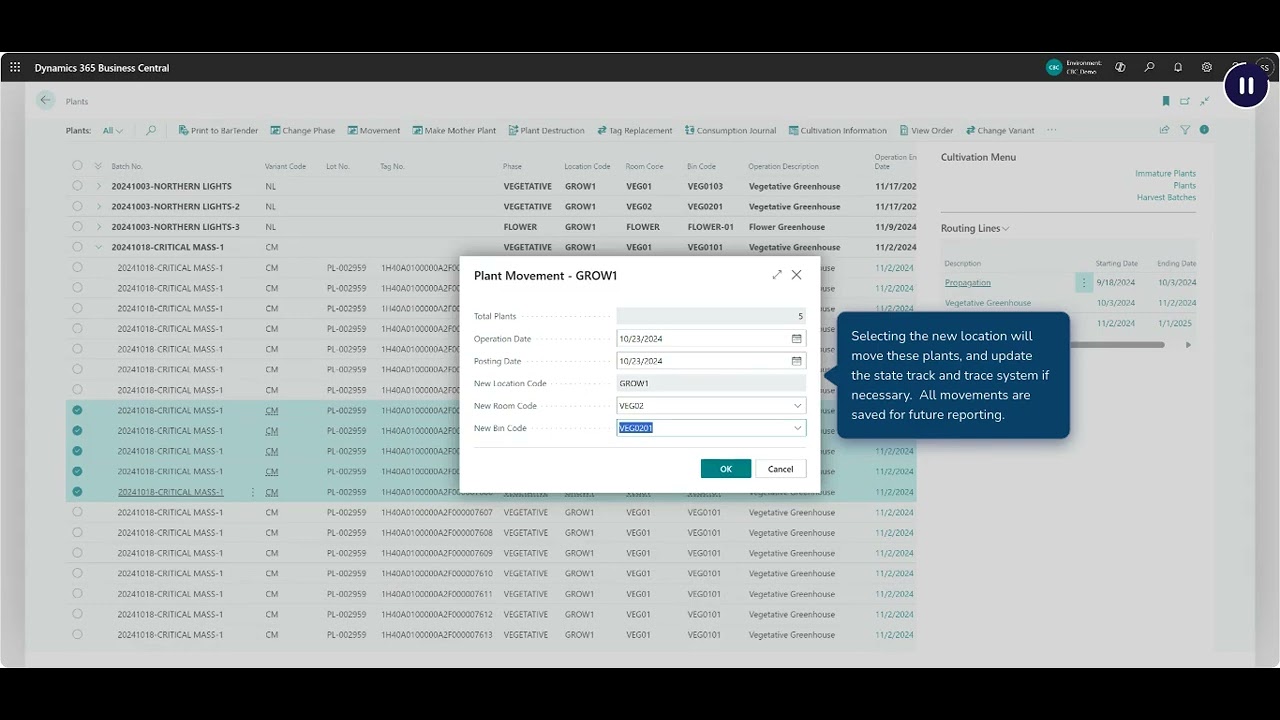 Cultivation in Dynamics 365 Business Central for Cannabis Companies Demo | Silverleaf CBC