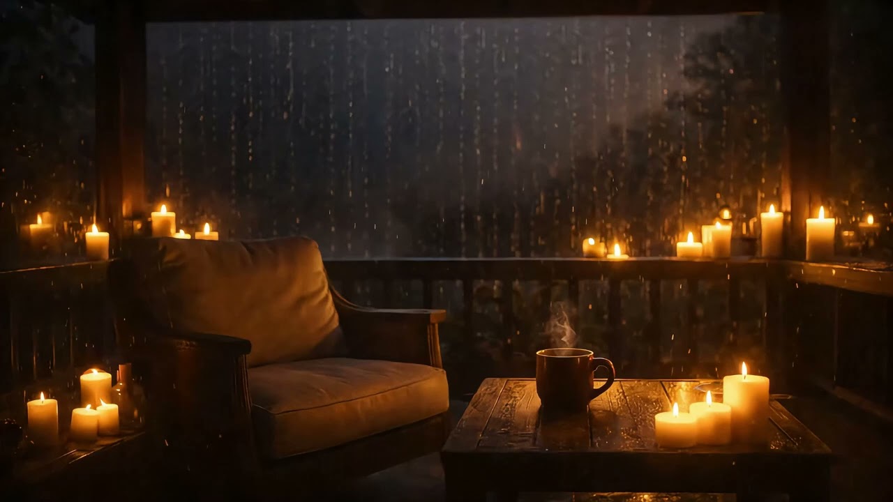 Gentle Rain Sounds at Night 🌧️ Candlelight Ambience | Relax, Sleep, Study