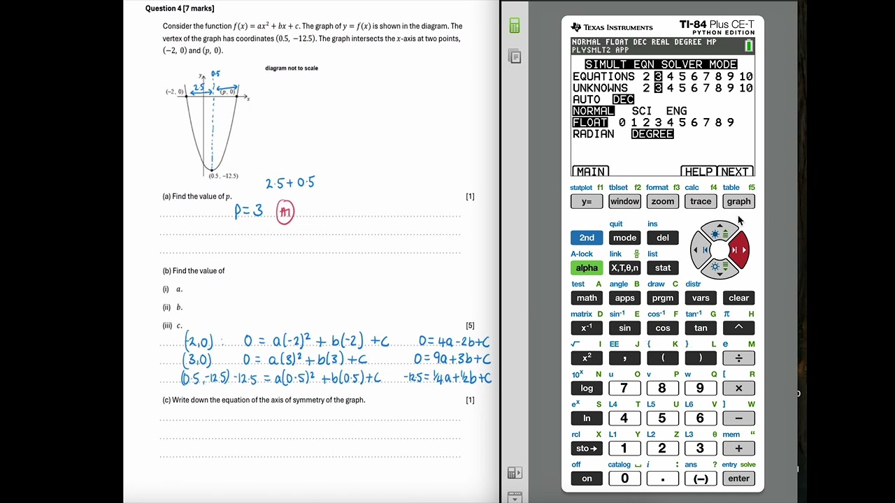 Quadratic functions - SLAI DP Exam question, worked soluation