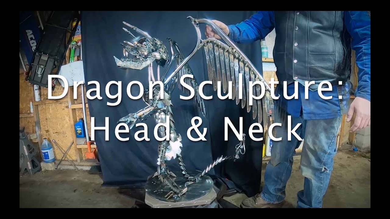 Welded Scrap Metal Sculpture of Dragon: Head and Neck
