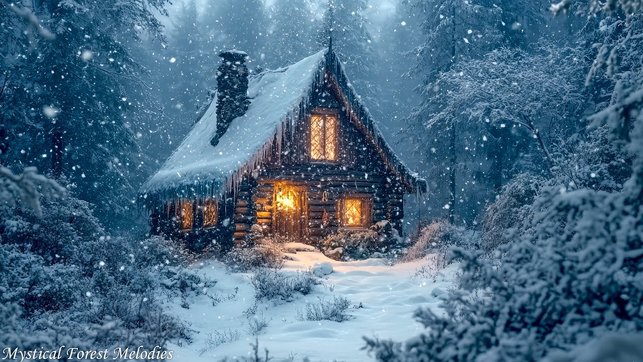 Celtic Winter Cottage: Medieval Music in a Snowy Garden with Glowing Lanterns