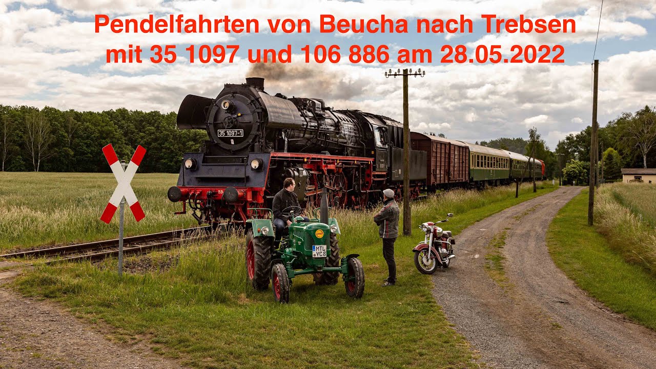 Pendelfahrten zwischen Beucha und Trebsen mit 35 1097 und 106 886 am 28.05.2022