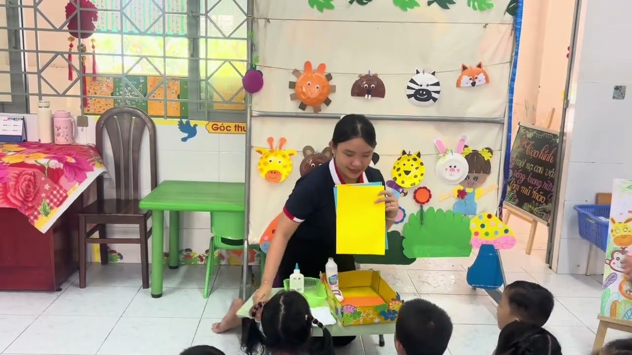 PTM: Làm mặt nạ các con vật sồng trong rừng, lớp chồi 1, GV Mai Huế, Trường MN Bàu Đồn TM TN