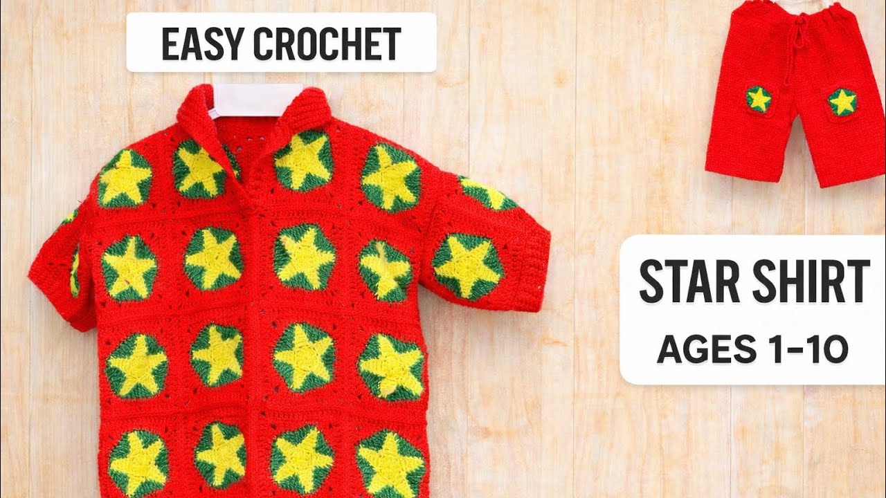 🧶How To Crochet Granny Star Shirt BEGINNERS/ EASY CHRISTMAS Shirt 1-10 YEARS #crochetchildrenshirt