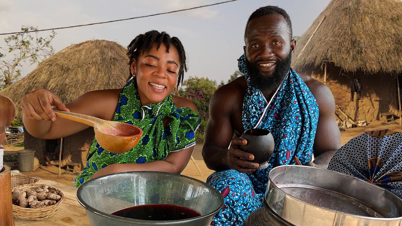 Making Authentic Ghana Sobolo |Hibiscus tea | Zobo drink || African Village life