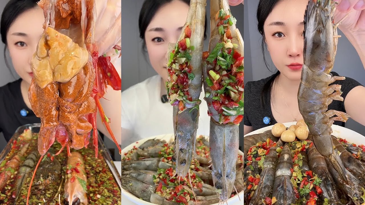 【Yummy】Seafood platter with sauce, shrimp with filling, and Thai shrimp🦞🦐🦪🐚🌶🧄🍋#mukbang#asmr#Seafood