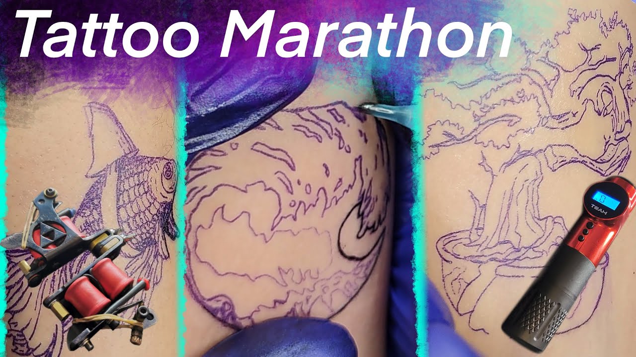 Tattoo Marathon with Dragonhawk Mast Archer and Traditional Coil Machine | Demo