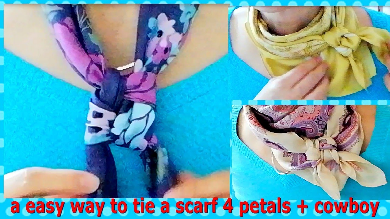 ♥【スカーフの巻き方】簡単に４枚の花びら+カウボーイ巻き　a easy way to wear a scarf 4 petals + cowboy