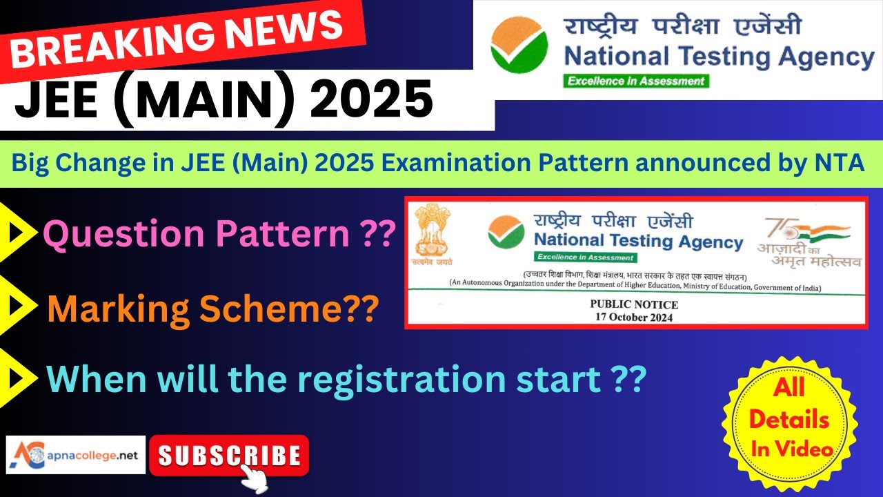 JEE Mains 2025 BIG CHANGE 🚨𝐍𝐄𝐖 𝐄𝐗𝐀𝐌 𝐏𝐀𝐓𝐓𝐄𝐑𝐍  I NTA I Paper I & Paper 2A & 2B I JEE Mains 2025 Update