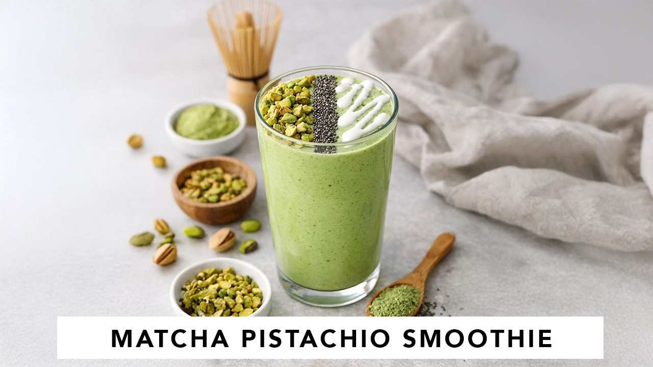 Matcha Pistachio Smoothie | Healthy High-Protein Green Breakfast Recipe
