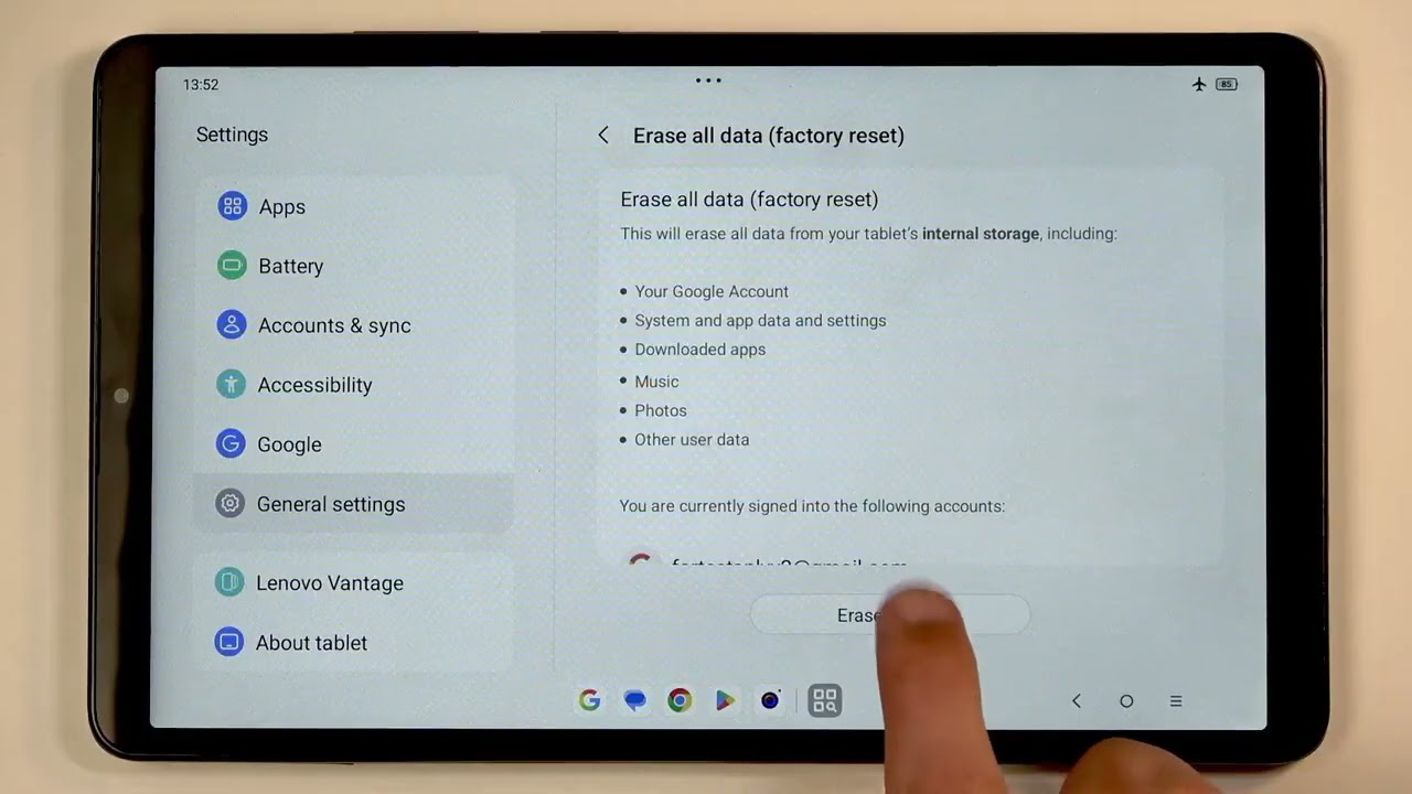 LENOVO Tab One – 如何恢复出厂设置