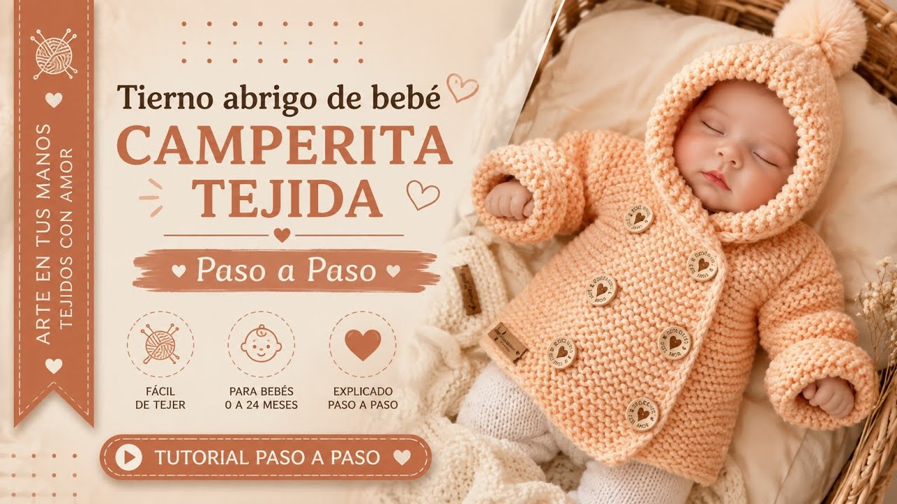 ¡Teje un abrigo adorable para bebé a dos agujas – fácil y encantador!😍