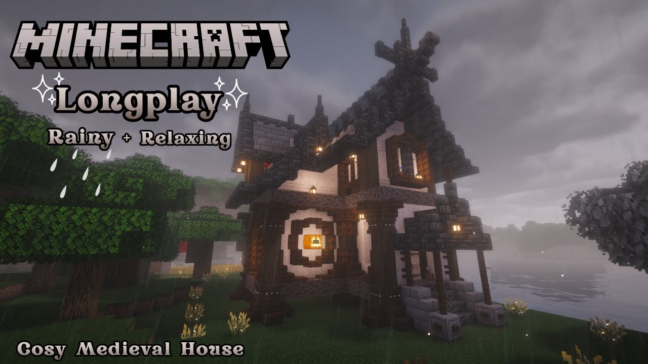 Minecraft Relaxing Rainy Longplay  | Cosy Medieval House Oak + Deepslate