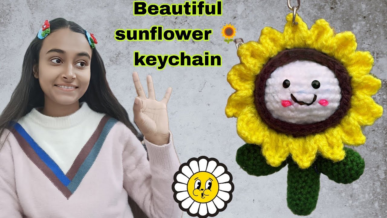 Easy cute sunflower 🌻 keychain/crochet sunflower tutorial 