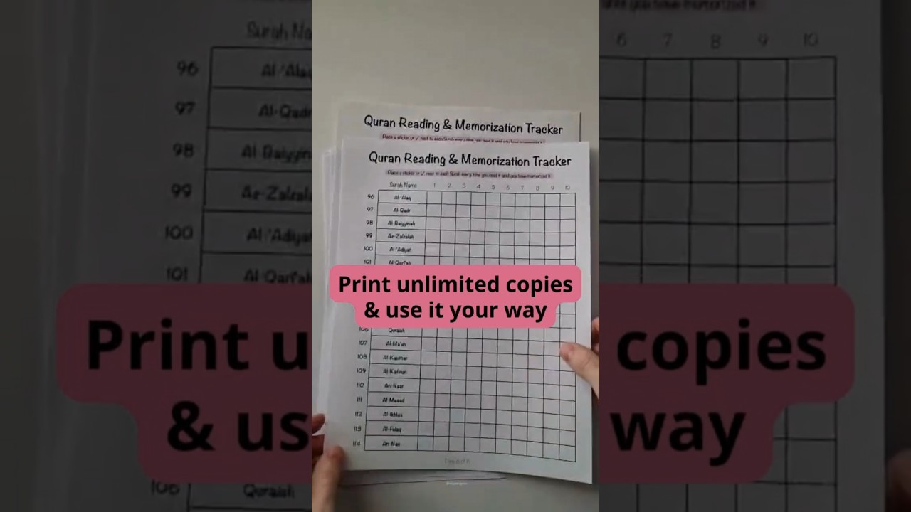 Printing my Printable Quran Reading and Memorization Tracker by Ninja Design Printable 