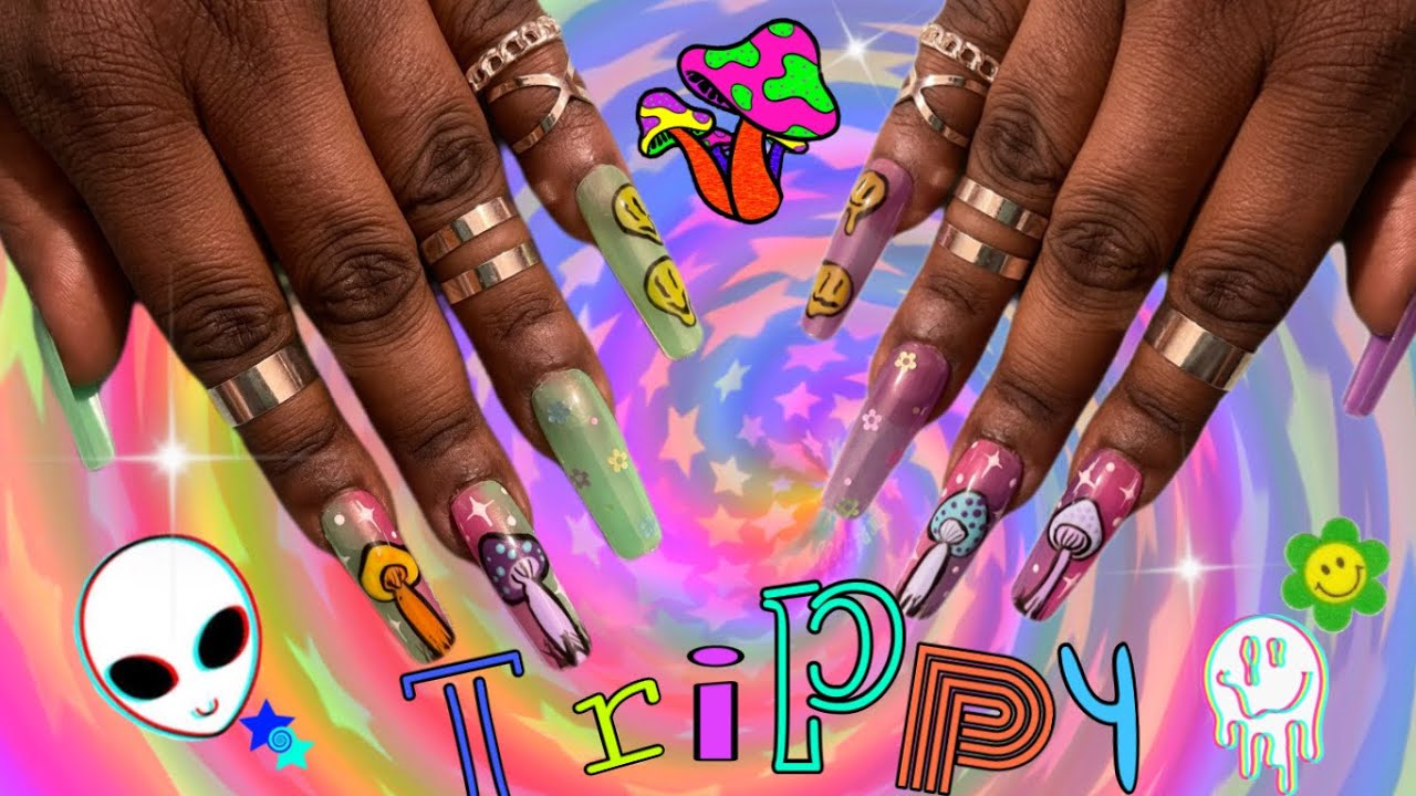 Trippy Nail Art Design | Mushroom 🍄 | Smiley Faces 🫠 | Jelly Gel Polish| Press On Nails