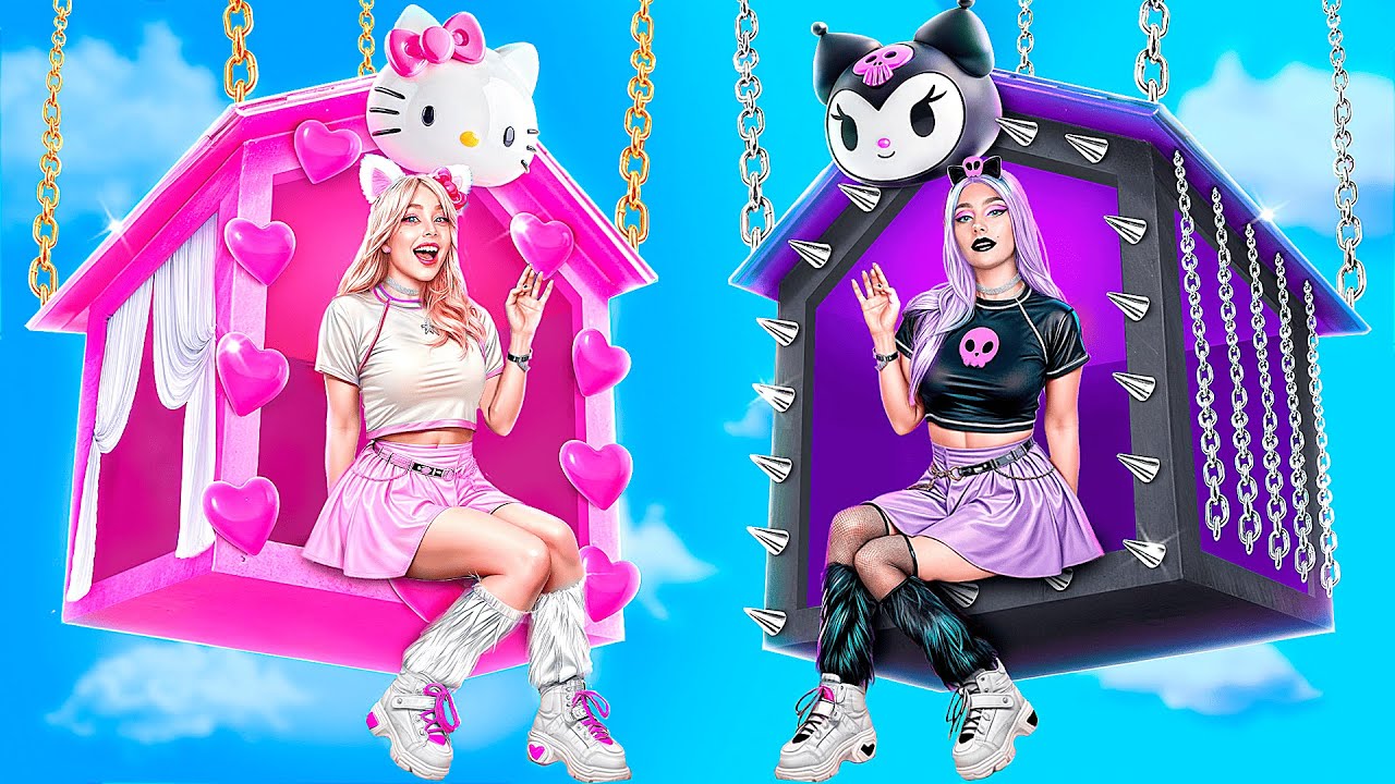 Домики одного цвета челлендж! Hello Kitty vs Kuromi