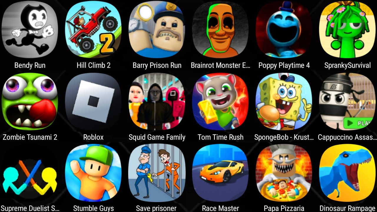 Roblox,Grimace Monster Scary Survival,Thief Puzzle,Poppy Playtime 4,Stumble Guys,Temple Run 2