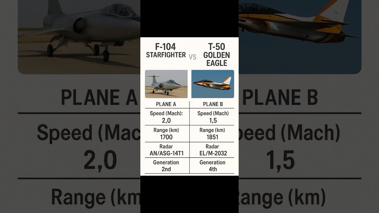 F-104 Starfighter vs T-50 Golden Eagle | Fighter Jet Comparison #FighterJets #MilitaryAircraft
