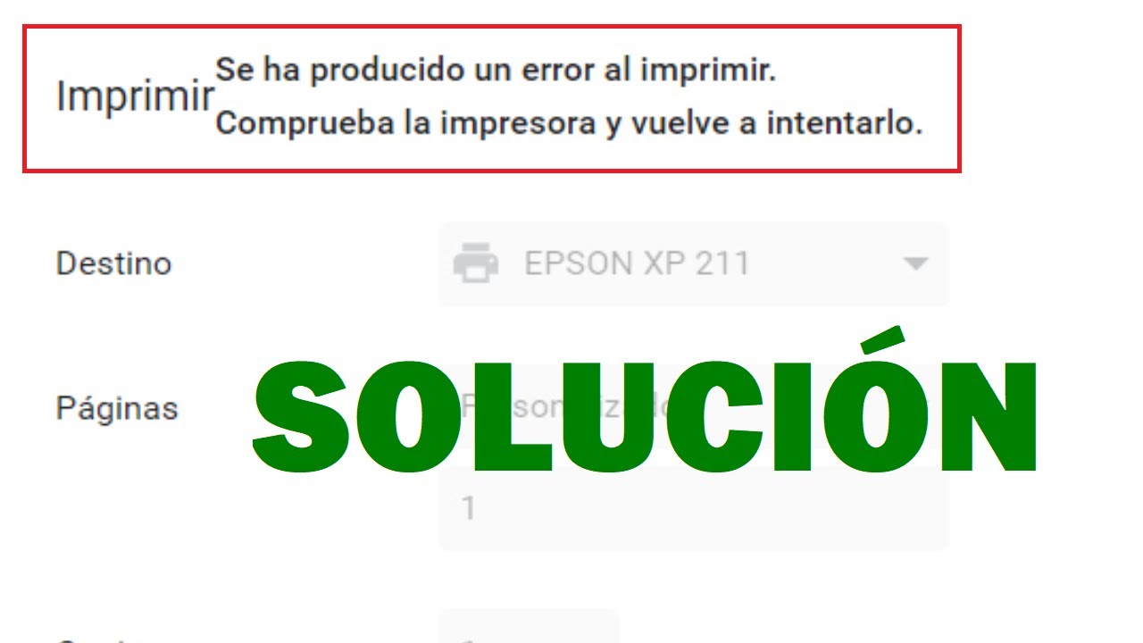 ERROR al Imprimir: Se ha producido un error al imprimir Comprueba la impresora y vuelve a intentarlo
