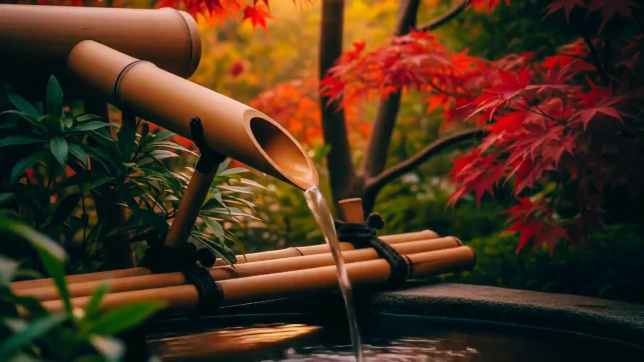 🍁 Zen Bamboo Water Fountain | Relaxing Piano Music & Maple Zen Garden for Sleep & Stress Relief 🌿🎹🍁