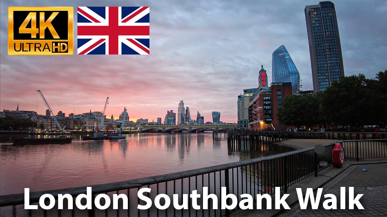 4:30am SUNRISE | LONDON Southbank Walk, London Eye to Tower Bridge | UHD 4K