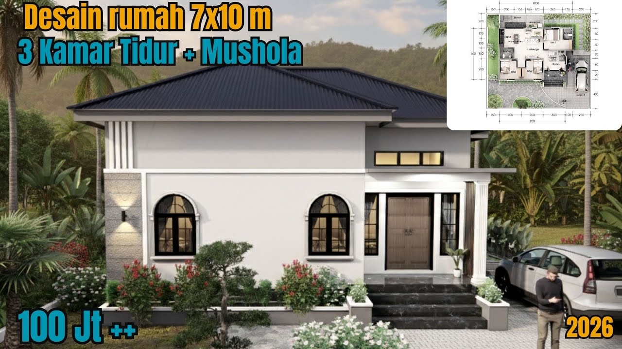 Desain Rumah Modern Klasik 7x10 Meter 3 Kamar Tidur, Biaya 100 Jutaan!