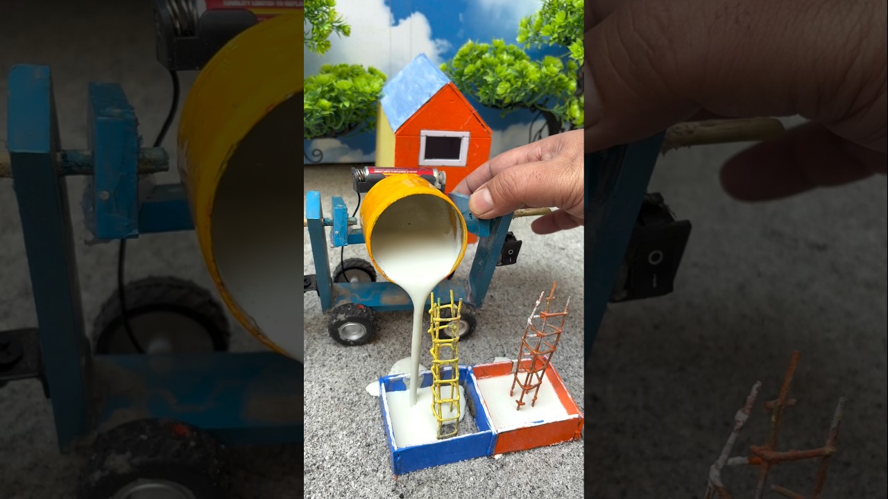 🔥Realistic Mini Tractor Making Cement Pillar | Amazing DIY Construction Machine 🚜