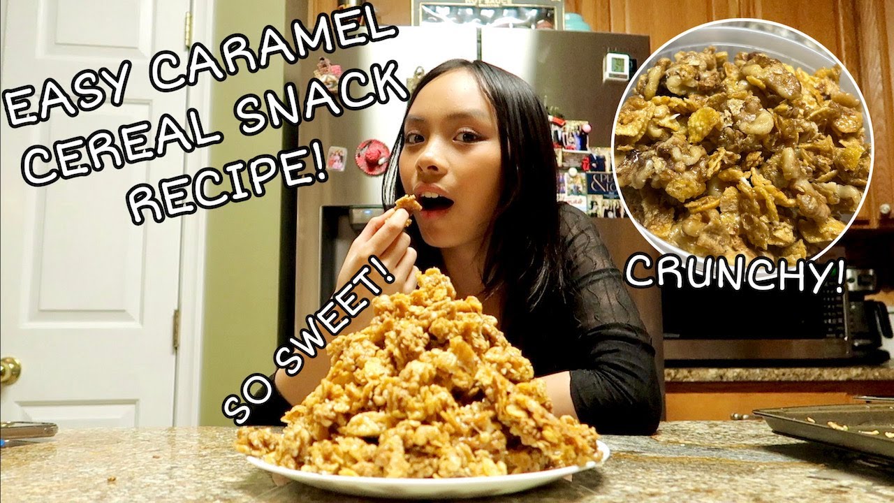 EASY CARAMEL CEREAL SNACK WITH NUTS!! (So sweet and crunchy!)
