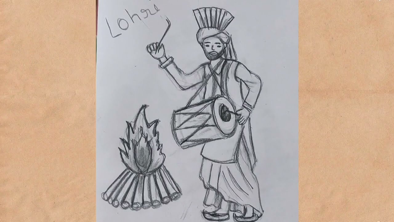 Drawing  lohri 🔥 | Bonfire & Dhol Art | Punjabi Festival #lohri #festival
