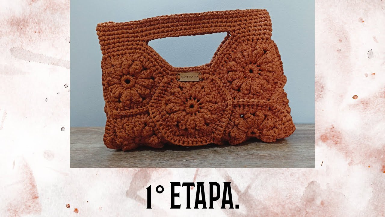 1° PARTE. Bolsa em 13 Hexágonos. Fio Náutico, cor terracota.
