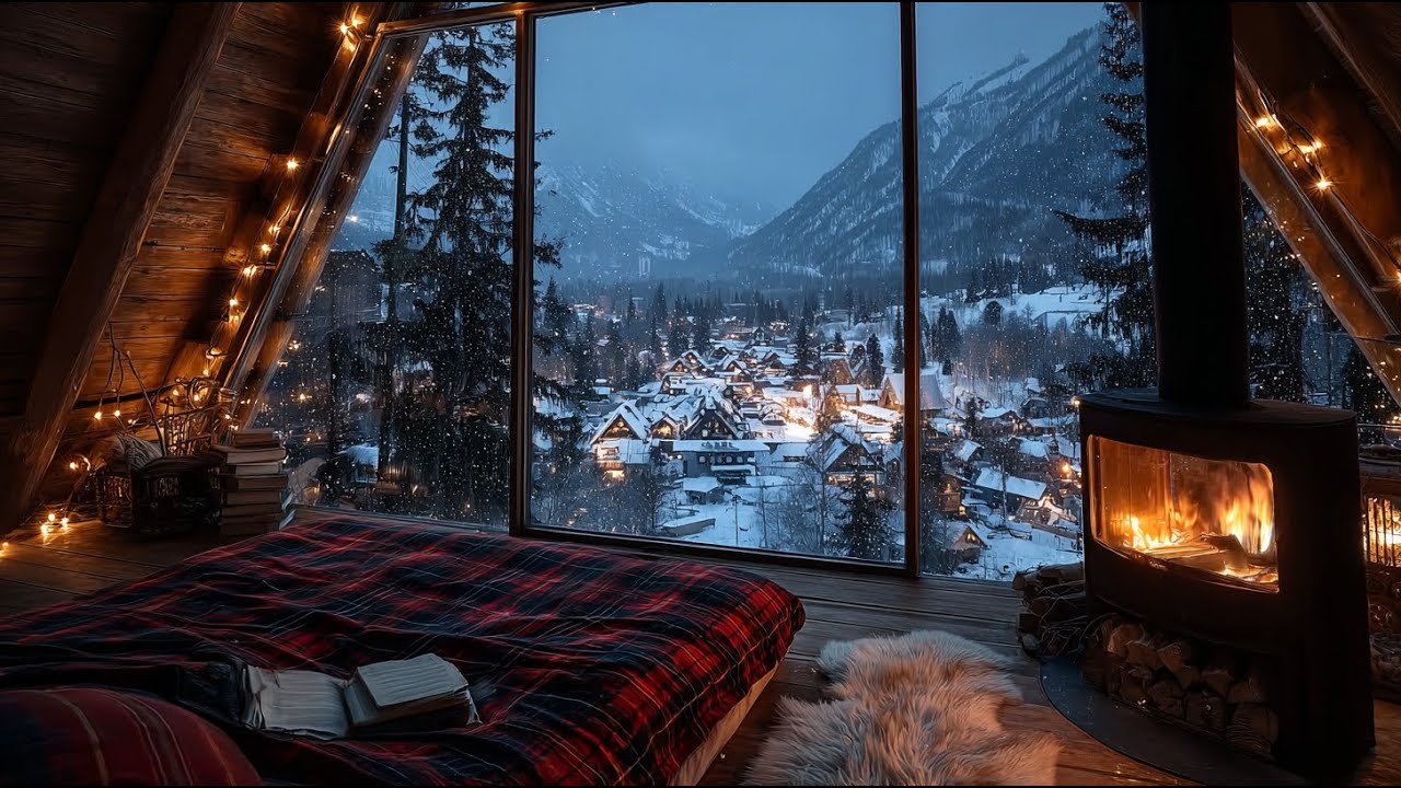 Snow-Covered Winter Cabin ❄️ Soft Fireplace Sounds & Peaceful Silence for Deep Sleep and Study